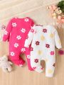 Baby Girls' Fresh & Simple Flower Printed Long Sleeve Jumpsuit With Pants For Spring And Autumn