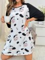 Cow Print Raglan Sleeve Nightdress