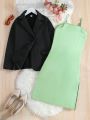 Teenage Girls' Elegant And Casual Urban Suit Jacket And Suspender Skirt Two-piece Set