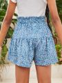 SHEIN Kids Cooltwn Teen Girls' Casual Floral Print Wide Leg Shorts For Vacation