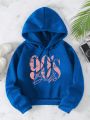 Letter Graphic Drawstring Thermal Lined Hoodie