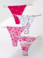 Valentine's Day Heart Print Thong Underwear 4pcs/Pack