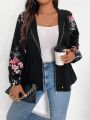 SHEIN LUNE Floral Printed Plus Size Women's Hooded Jacket