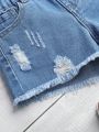 Young Girl Ripped Raw Hem Denim Shorts