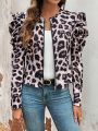 SHEIN VCAY Women's Leopard Print Batwing Sleeve Jacket