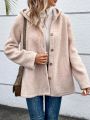 SHEIN Frenchy Solid Color Hooded Furry Coat