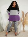 SHEIN CURVE+ Plus Size Women's Colorblock Long Sleeve T-Shirt