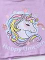 SHEIN Kids EVRYDAY Unicorn Print Short Sleeve Crop Tee And Short