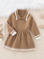 Infant Girls' Colorblock Striped Knitted Sweater Dress With Ribbed Trim
