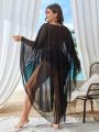 SHEIN Swim Basics Plus Size Sheer Mesh Batwing Sleeve Cover Up