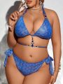 SHEIN Swim SXY Plus Size Blue Gemstone Backless Halter Swimsuit