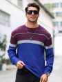 Men'S Contrast Color Round Neck Casual Long Sleeve Sweater