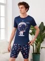 Teenage Boys' Fun Astronaut Pattern Short Sleeve T-Shirt And Shorts 2pcs Homewear Set