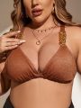 SHEIN Swim Chicsea Plus Size Swim Top With Chain Detail And Sparkling Effect