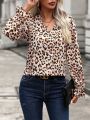 SHEIN LUNE Leopard Print Flounce Sleeve Blouse