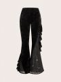 SHEIN ICON Low Rise Velvet Pants With Rhinestone Detail