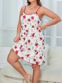 Romantic And Elegant Floral Pattern Plus Size Suspender Nightgown