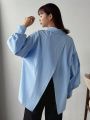 FRIFUL Women's Solid Color Back Crossed Drop Shoulder Shirt