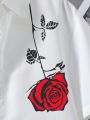 Teen Boys' Rose Flower & Slogan Print Short Sleeve Shirt