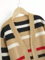 SHEIN Kids Nujoom Tween Girl Striped Drop Shoulder Longline Cardigan