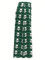 Tim Lord Women'S Plaid Skull Print High Slit Skirt