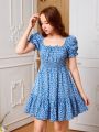 SHEIN Teen Girl Ditsy Floral Print Puff Sleeve Ruffle Hem Dress