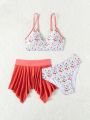 Tween Girls' Floral Print Bikini Set With Thin Straps