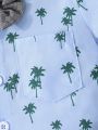 2pcs/Set Baby Boy's Palm Tree Print Short Sleeve Shirt And Suspenders Shorts Gentlemen Outfit For Holiday & Party