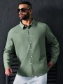 Manfinity Mode Men'S Plus Size Solid Color Button Front Long Sleeve Shirt