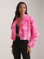 SHEIN Tie Dye Open Front Fuzzy Coat