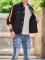 Men Splash Ink Print Contrast Tape Flap Pocket Denim Jacket