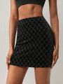 Leslie Samano Argyle Pattern Velvet Skirt