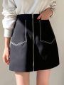 Dazy Star Contrast Stitching Zip Up Skirt