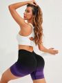 Yoga Basic Yoga Fashionable Gradient Printed Side Stripe Fitness Leggings Tummy Control Running Shorts