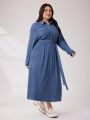 SHEIN Mulvari Women'S Plus Size Solid Color Textured Button Front Half Placket Casual Dress