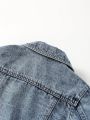 Little Girls' Casual Blue Long Sleeve Denim Jacket, Washed Style
