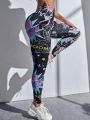 SHEIN Yoga Funny Pop Art Graphic Wideband Waist Sports Leggings