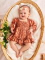 SHEIN Newborn Baby Girl'S Floral Print Ruffle Hem Long Sleeve Dress