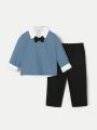 SHEIN Baby Boys Bow Front 2 In 1 Tee & Pants