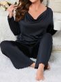 Plus Draped Collar Lettuce Trim PJ Set