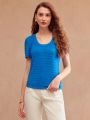 MOTF PREMIUM KNITTED SOLID TEXTURE T-SHIRT FOR WOMEN