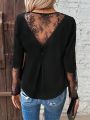 Women'S Lace Patchwork Button Detail Shirt