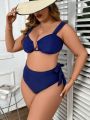 SHEIN Swim Chicsea Plus Size Solid Color Bikini Set With Knot Detail And Side Tie