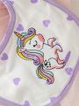 Newborn Baby Girl Unicorn Print Contrast Binding Jumpsuit & Hat & Bib