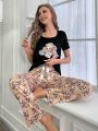 Women'S Gift Bear Print Short Sleeve Long Pants Pajama Set