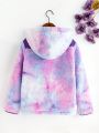 SHEIN Kids HYPEME Girls' Tie-dye Plush Jacket For Autumn/winter