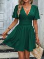 Butterfly Sleeve Ruched Waist Dress