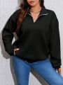 Plus Half Zip Drop Shoulder Sweatshirt