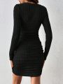 SHEIN Frenchy Women's Solid Color Wrap Ribbed Knit Dress