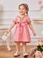 Baby Girls' Spring Print Patchwork Woven Belt Daily Casual Romantic Dress